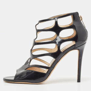 Jimmy Choo Black Patent Leather Cut Out Peep Toe Sandals Size 37