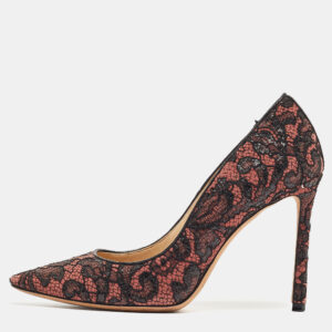 Jimmy Choo Pink/Black Lace and Mesh Pointed Toe Pumps Size 36