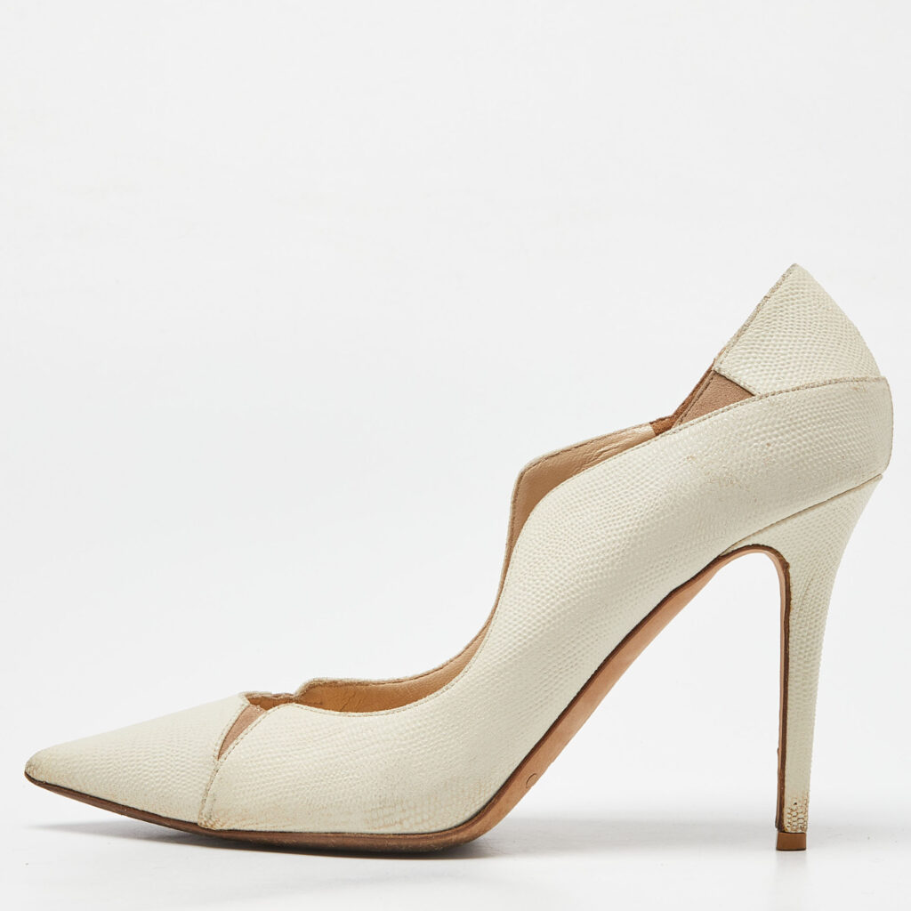 luxury-women-jimmy-choo-used-shoes-p961354-009 Jimmy Choo Cream Texture Leather Tamika Pumps Size 39