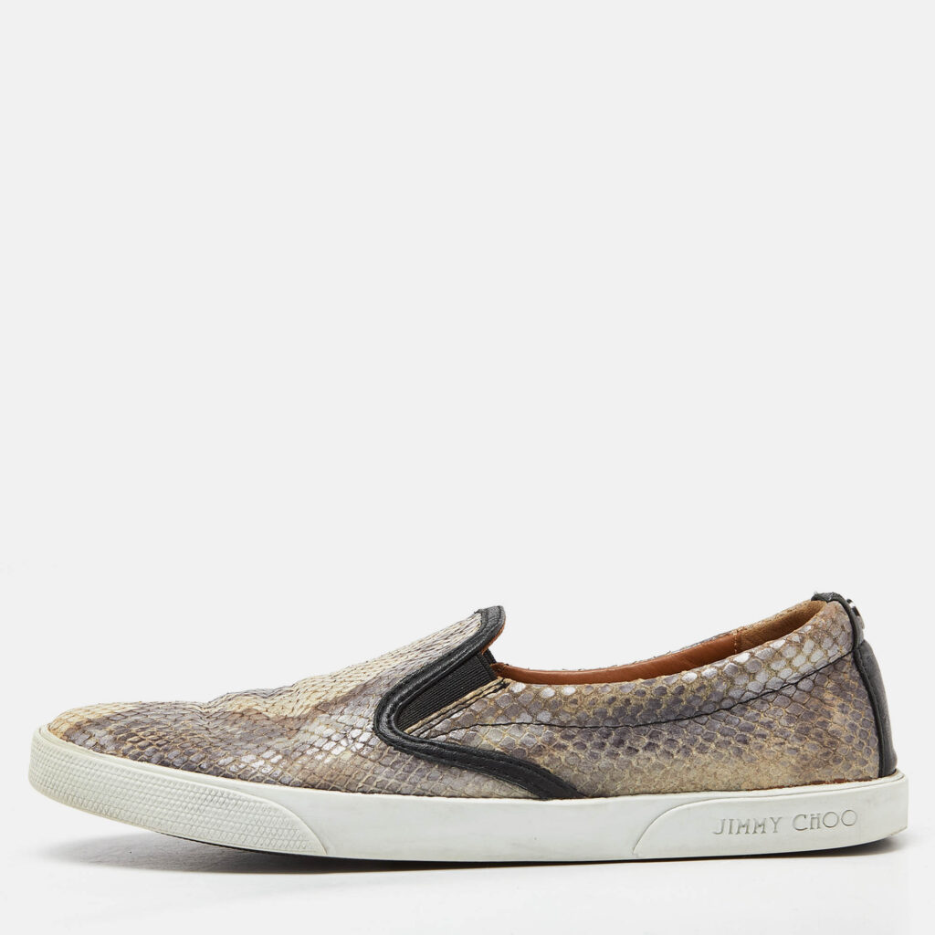 luxury-women-jimmy-choo-used-shoes-p962210-010 Jimmy Choo Brown/Black Snakeskin Embossed Brooklyn Slip On Sneakers Size 37