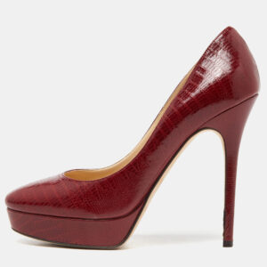 Jimmy Choo Red Lizard Embossed Leather Cosmic Pumps Size 39.5