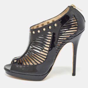 Jimmy Choo Black Patent Leather Caged Open Toe Pumps Size 38.5