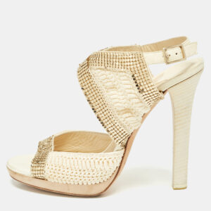 Jimmy Choo Knit Fabric Embellished Ankle Strap Sandals Size 39