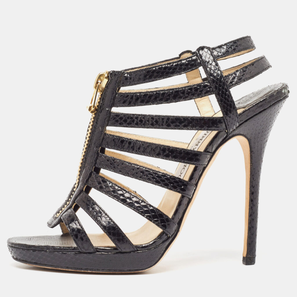 luxury-women-jimmy-choo-used-shoes-p998957-002 Jimmy Choo Black Snakeskin Glenys Sandals Size 38.5