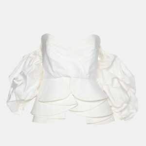 Johanna Ortiz White Cotton Bird of Paradise Off-the-Shoulder Top M