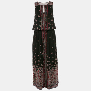 Joie Black/Multicolor Printed Silk Sleeveless Maxi Dress M
