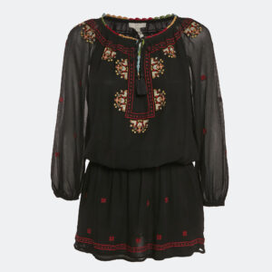 Joie Black Embroidered Silk Crepe Geromine Mini Dress XS