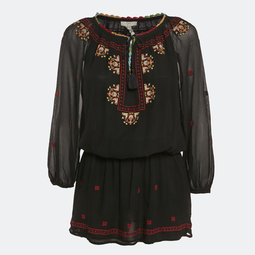 Joie Black Embroidered Silk Crepe Geromine Mini Dress XS