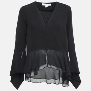 Jonathan Simkhai Black Silk Ruffled Top S
