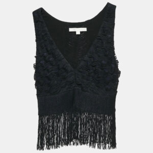 Jonathan Simkhai Black Jersey Fringed Sleeveless Top XS