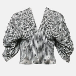 Jonathan Simkhai Black/White Gingham Crepe Pleated Corset Top M