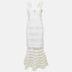 Jonathan Simkhai Off White Straw Trim Knit Sleeveless Midi Dress M