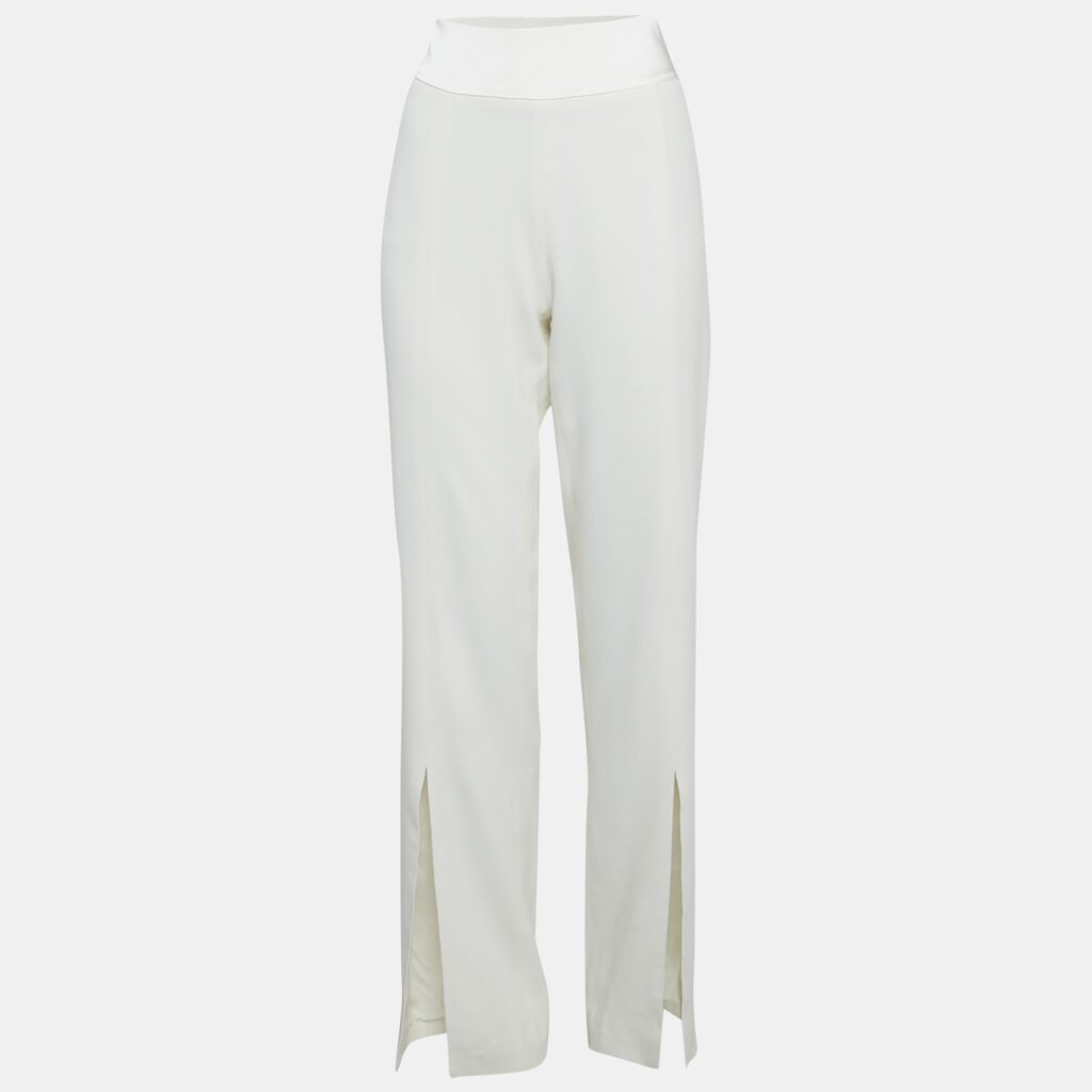luxury-women-jonathan-simkhai-used-clothes-p1159425-005 Jonathan Simkhai Ivory Satin Trim Crepe Flared Trousers M