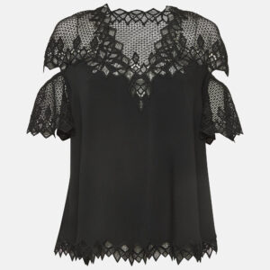 Jonathan Simkhai Black Lace Trim Crepe Cut-Out Sleeve Detail Blouse S