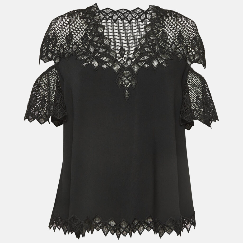 luxury-women-jonathan-simkhai-used-clothes-p952062-001 Jonathan Simkhai Black Lace Trim Crepe Cut-Out Sleeve Detail Blouse S