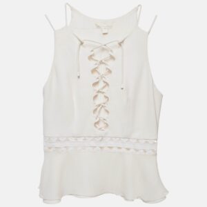 Jonathan Simkhai White Lace-up Crepe Flounce Top S