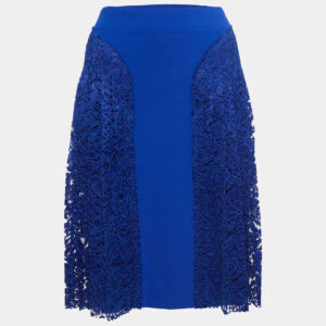 Joseph Blue Crepe & Lace Trim Pleated Short Skirt L