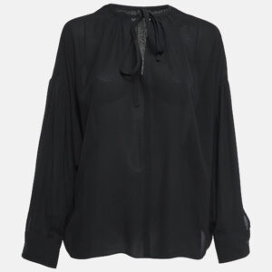 Joseph Black Silk Georgette Tie-Up Neck Kimono Top S