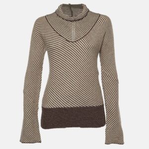 Joseph Brown/Cream Wool Blend High Neck Sweater S