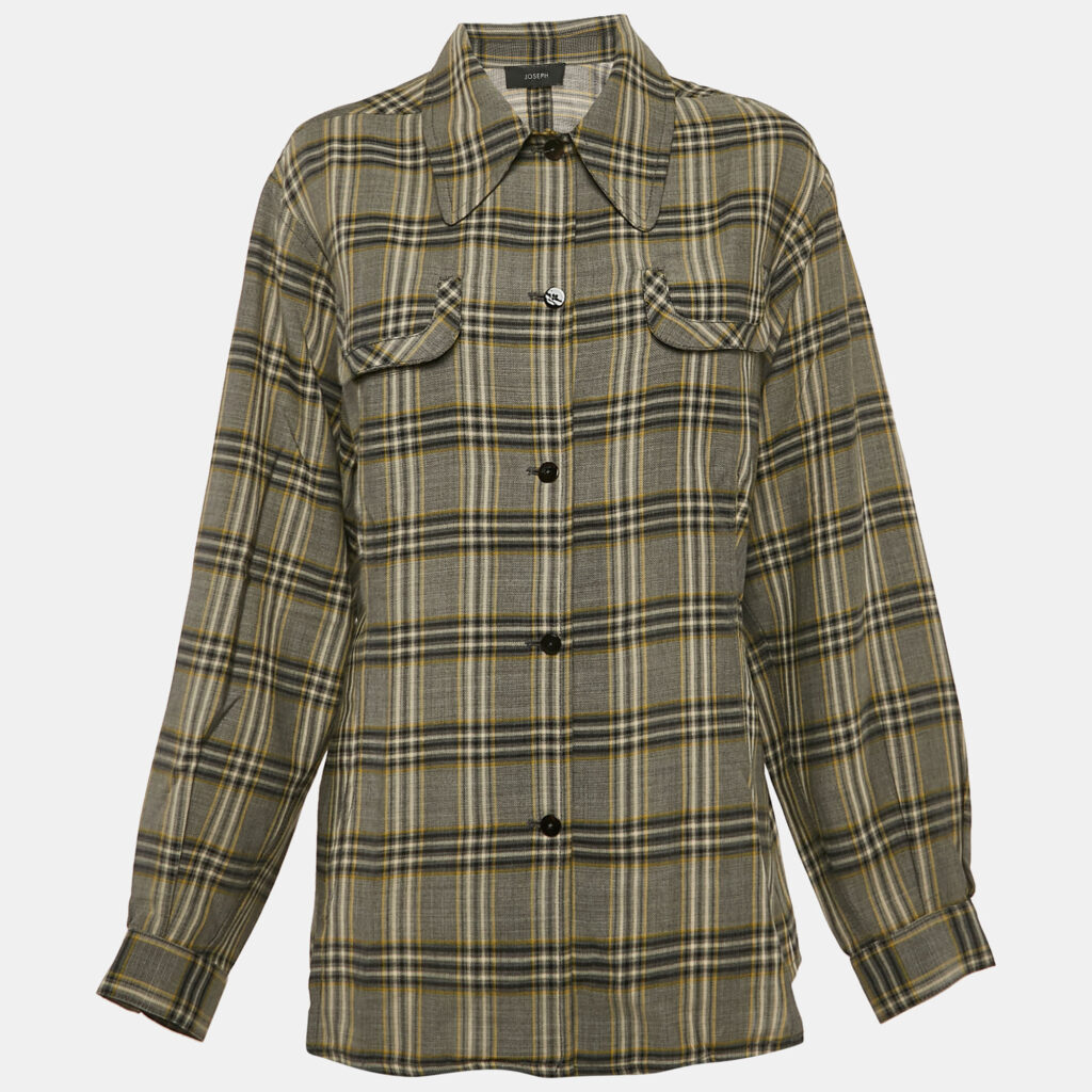 luxury-women-joseph-used-clothes-p1108109-002 Joseph Grey Tropical Check Wool Button Front Asher Blouse L