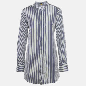 Joseph Blue Stripe Cotton Button Front Tie-Up Detail Carla Candy Tunic M