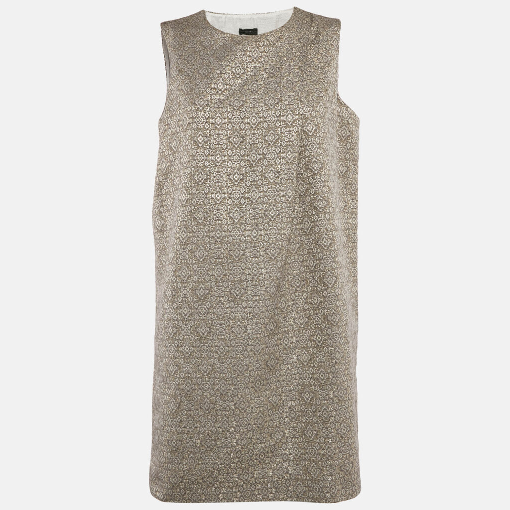 Joseph Gold Jacquard Lamé Sleeveless Sally Mini Dress M
