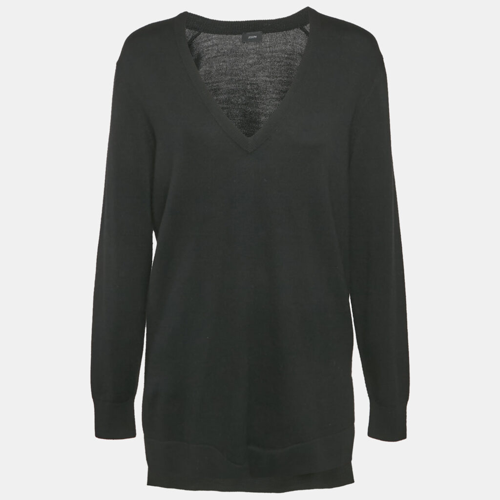 luxury-women-joseph-used-clothes-p1163339-002 Joseph Black Wool V-Neck Long Sleeve Tunic Sweater M