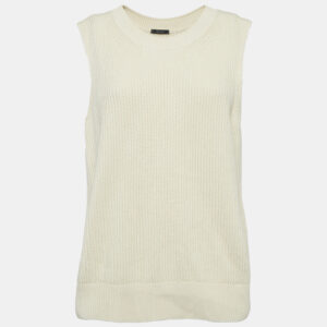 Joseph Cream Rib Knit Crew Neck Sweater Vest M