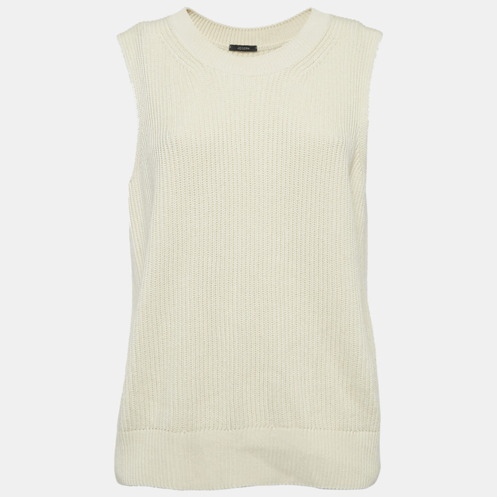 Joseph Cream Rib Knit Crew Neck Sweater Vest M