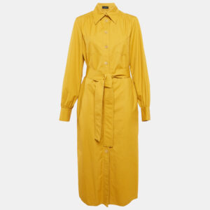 Joseph Yellow Cotton Belted Long Shirt Dress L