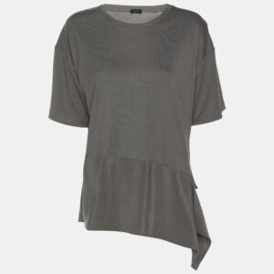 Joseph Grey Lyocell Silk Ruffle Detail T-Shirt M