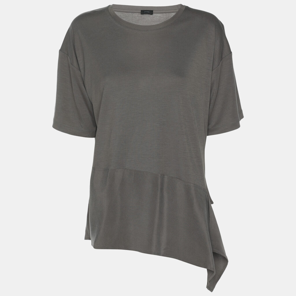 luxury-women-joseph-used-clothes-p1169461-001 Joseph Grey Lyocell Silk Ruffle Detail T-Shirt M