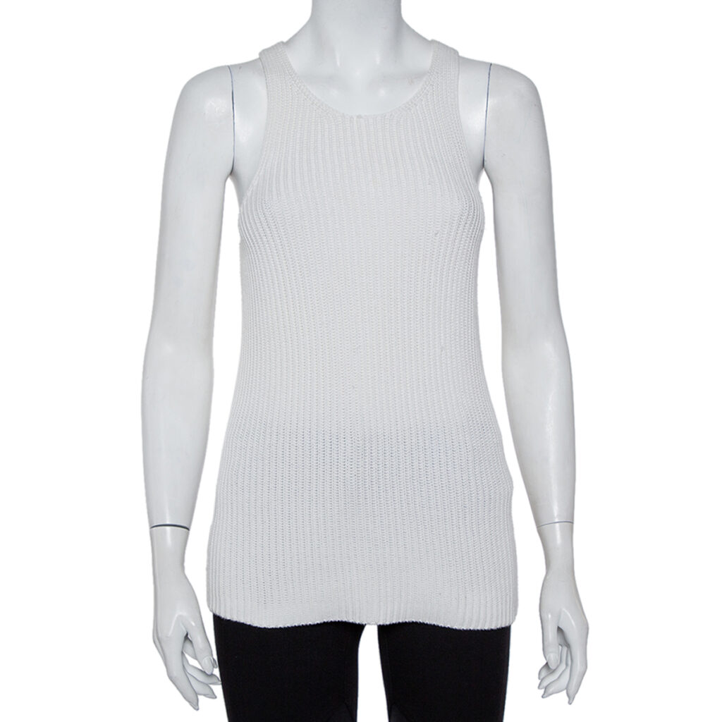 luxury-women-joseph-used-clothes-p436887-009 Joseph White Cable Knit Cotton Racer Back Detail Tank Top XS
