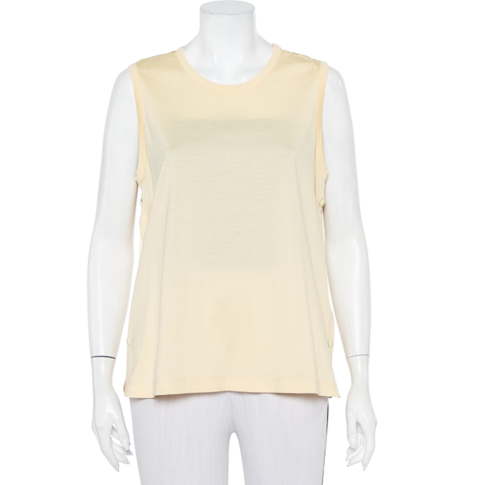 luxury-women-joseph-used-clothes-p460433-007 Joseph Yellow Jersey & Silk Satin Side Button Detail Tank Top L