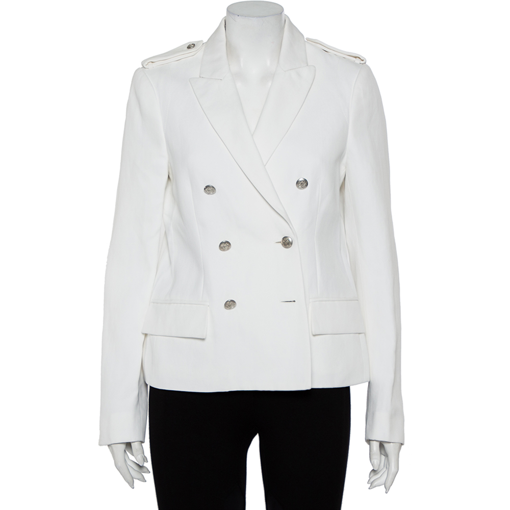 luxury-women-joseph-used-clothes-p460437-005 Joseph White Cotton & Ramie Double Breasted Yvette Blazer L