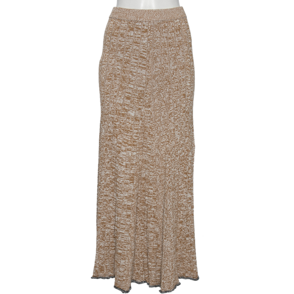 luxury-women-joseph-used-clothes-p591951-001-2 Joseph Beige Patterned Ribbed Knit Sally Fluted Maxi Skirt L