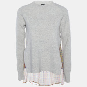 Joseph Multicolor Check Georgette & Grey Wool Overlay Wallis Top S