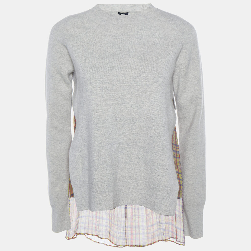 luxury-women-joseph-used-clothes-p777998-002 Joseph Multicolor Check Georgette & Grey Wool Overlay Wallis Top S