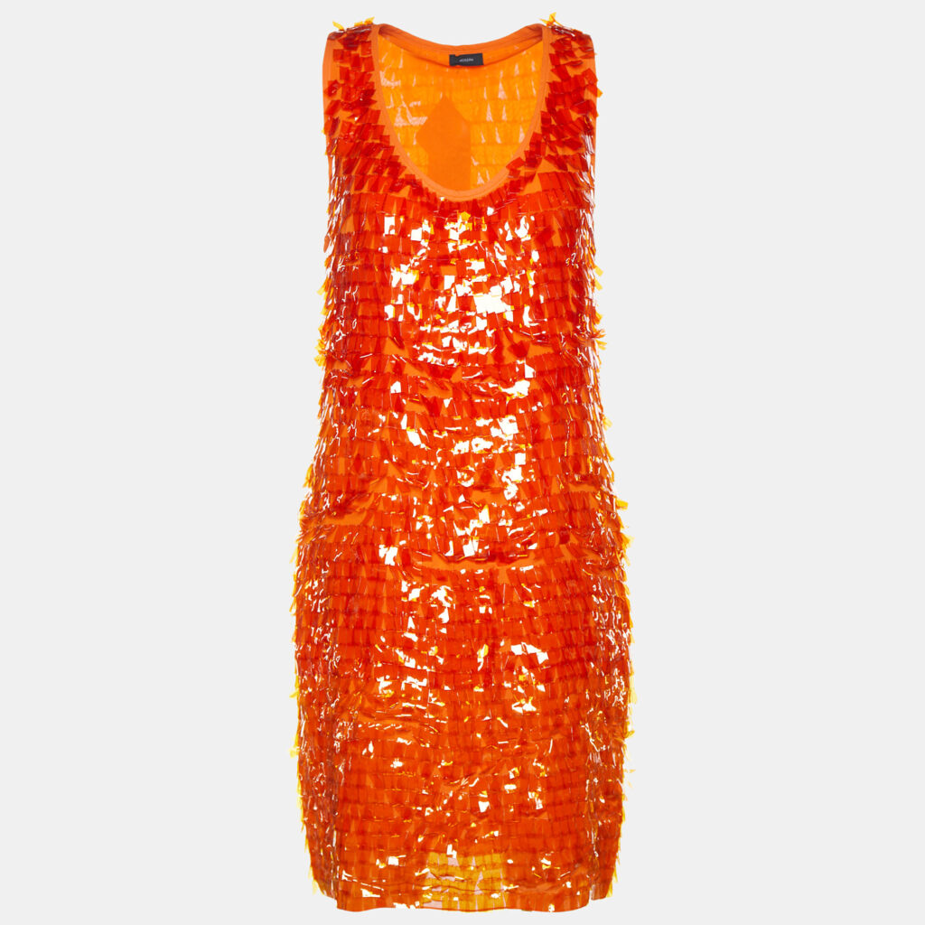 luxury-women-joseph-used-clothes-p778062-002 Joseph Orange Embellished Georgette Silk Sleeveless Shift Dress
