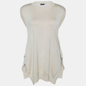 Joseph Beige Wool Knit Cross Back Detail High Low Hem Sleeveless Sweater L