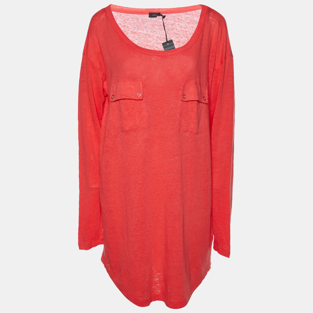 luxury-women-joseph-used-clothes-p780756-006 Joseph Pink Linen Knit Pocket Detail Tunic M