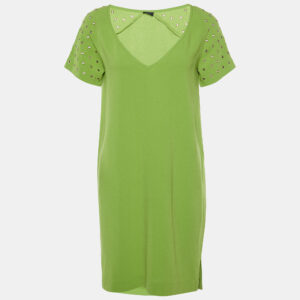 Joseph Green Stretch Crepe Eyelet Detail Shift Dress S
