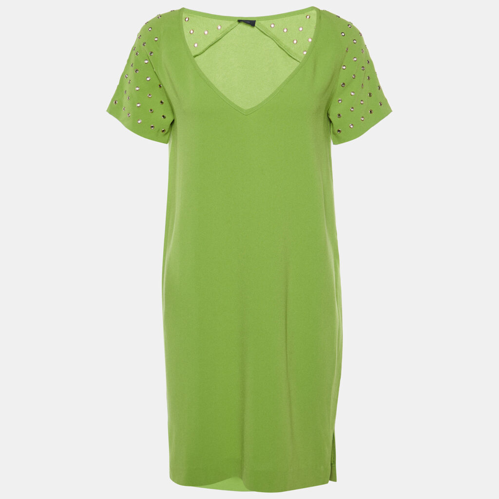 luxury-women-joseph-used-clothes-p785601-001 Joseph Green Stretch Crepe Eyelet Detail Shift Dress S