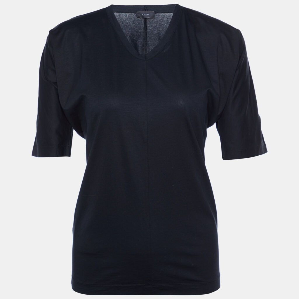 luxury-women-joseph-used-clothes-p785605-001 Joseph Black Cotton Knit V-Neck T-Shirt S