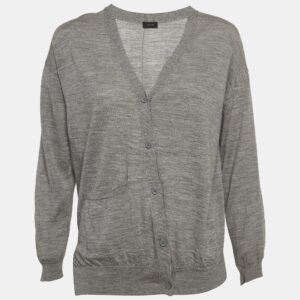 Joseph Grey Merinos Wool Rib Knit Asymmetric Cardigan S