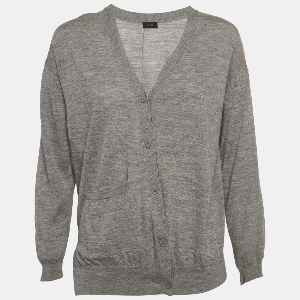 luxury-women-joseph-used-clothes-p969465-003 Joseph Grey Merinos Wool Rib Knit Asymmetric Cardigan S