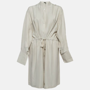 Joseph Cream Parachute Silk Belted Shirt Dress L