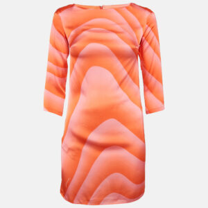 Just Cavalli Orange Printed Silk Satin Mini Dress XS