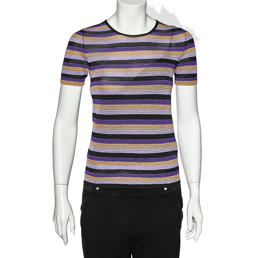 luxury-women-just-cavalli-new-clothes-p499747-005 Just Cavalli Multicolor Striped Lurex Knit Crewneck T-Shirt S