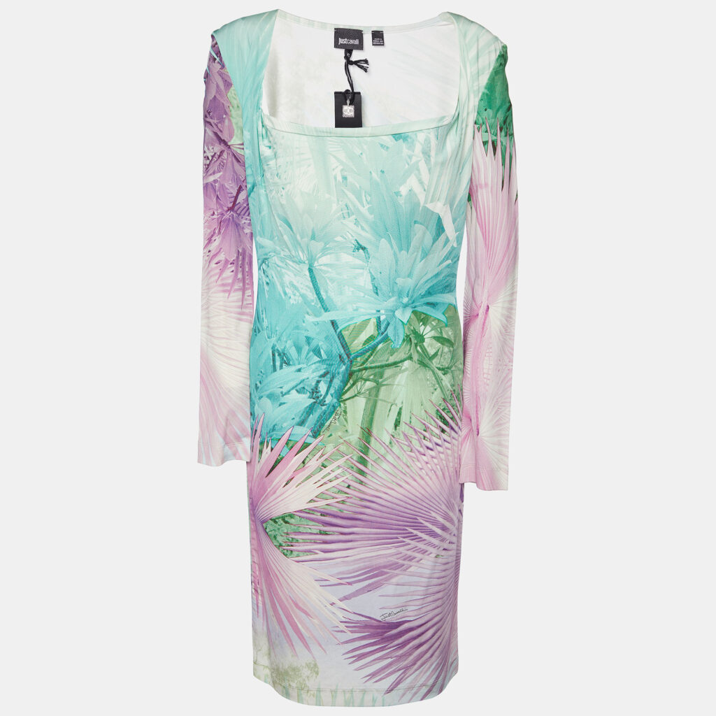luxury-women-just-cavalli-new-clothes-p932275-002 Just Cavalli Multicolor Tropical Print Jersey Off-Shoulder Dress XL